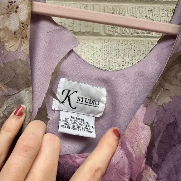 K Studio Vintage 90's Fairy Grunge Purple Floral Sheer Dress - Picture 3 of 5